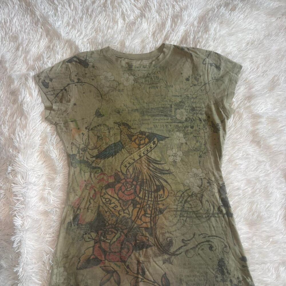 Ed-hardy-esque Women's Green Tattoo T-shirt